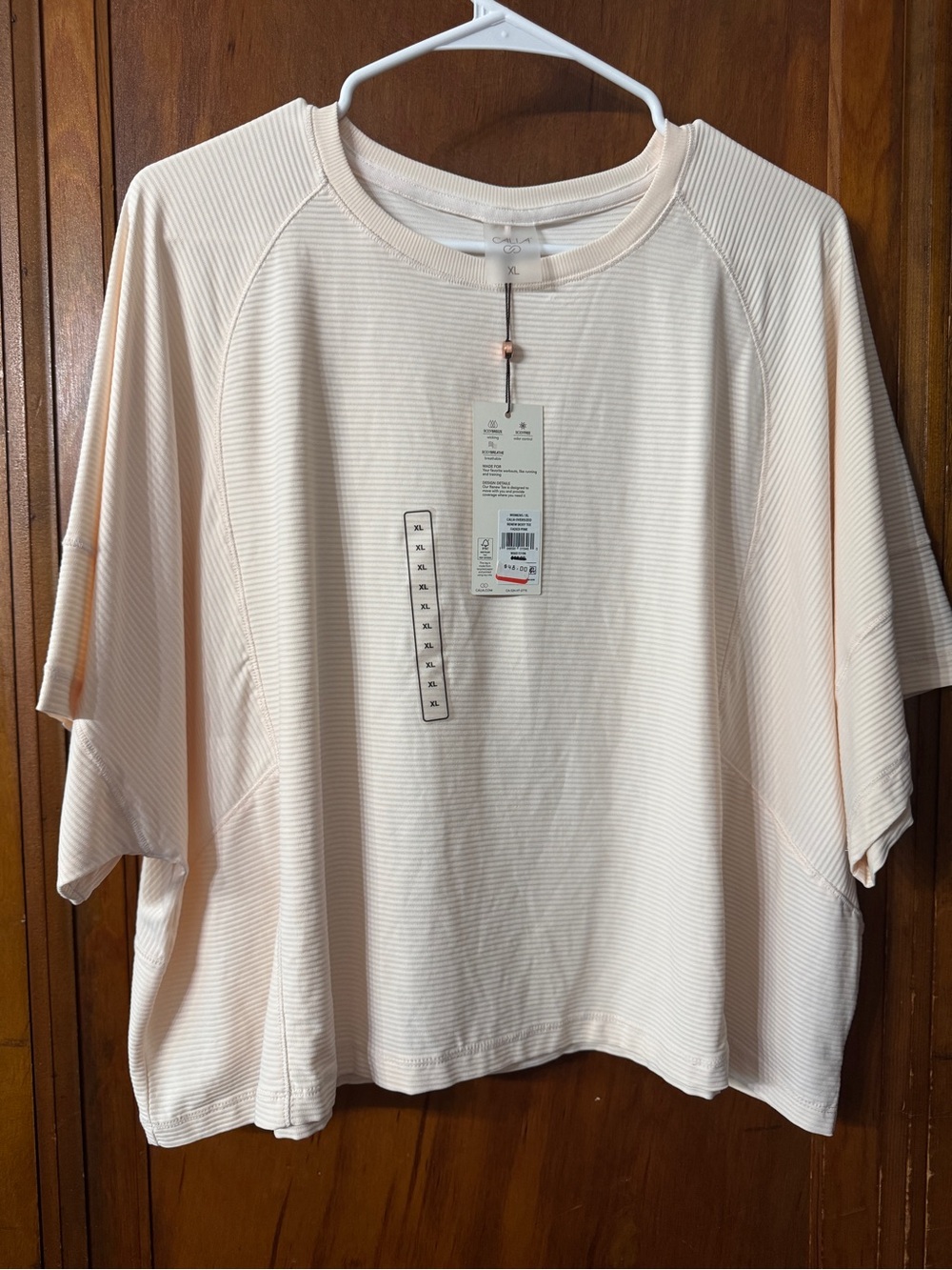 NWT CALIA by Carrie Underwood Oversized Renew Boxy Tee Pink Striped Ribbed XL